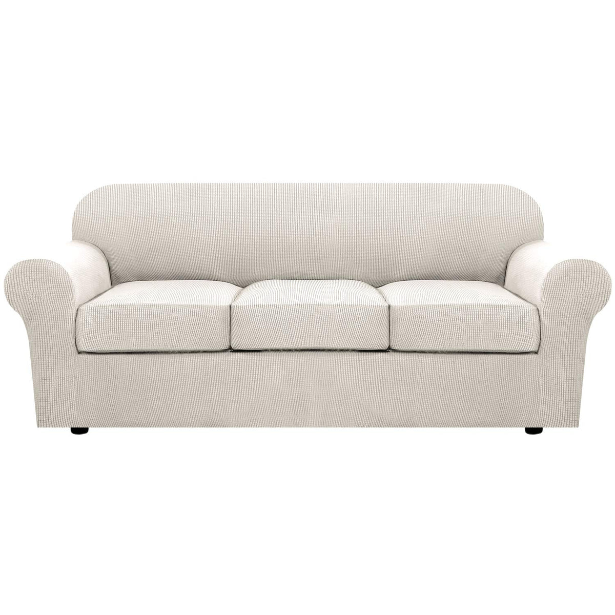 H.VERSAILTEX 4 Piece Stretch Sofa Covers for 3 Cushion Couch Covers for Living Room Furniture Slipcovers (Base Cover Plus 3 Seat Cushion Covers) Upgraded Thicker Jacquard Fabric (Sofa, Grey)
