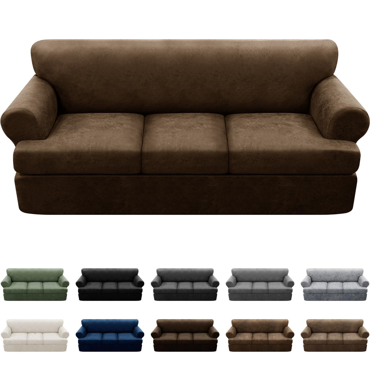 Couch Cover Leather Look 3 Seater Couch Sofa Cover 1-Piece Sofa Slipcover Stretch Furniture Protector with Elastic Bottom & Pockets(Sofa, Coffee)