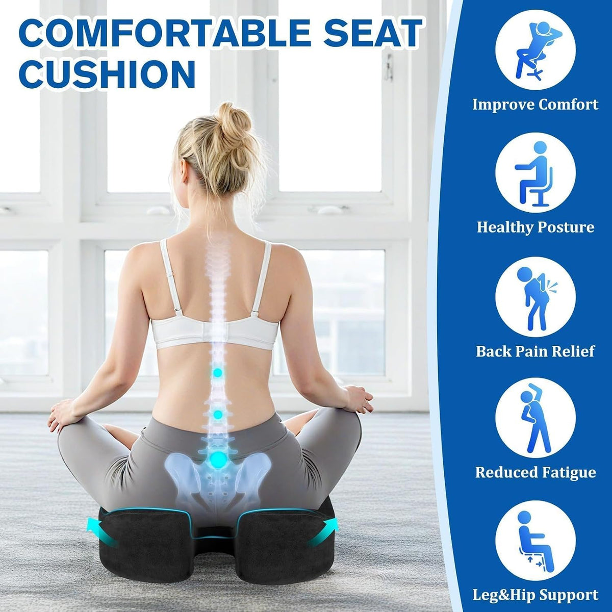 CushyOasis Seat Cushion, Gel Memory Foam Office Chair Cushions, Black