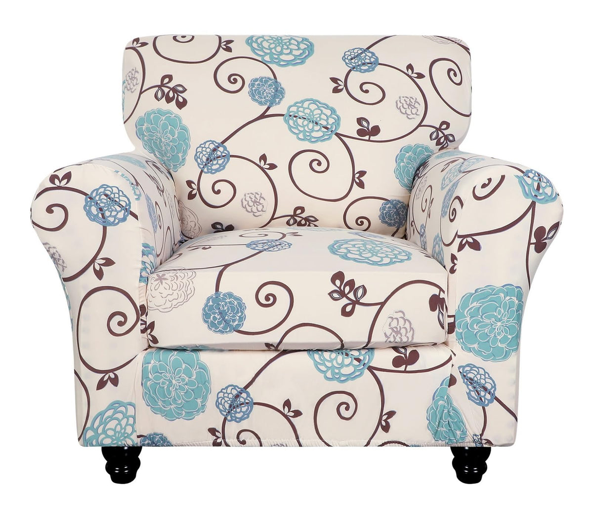 SearchI Stretch Sofa Cover Printed Couch Cover, Floral Pattern 4 Pieces Sofa Slipcover with 3 Separate Cushion Cover, Washable Furniture Protector for Living Room(Sofa, Yellow+Flower)