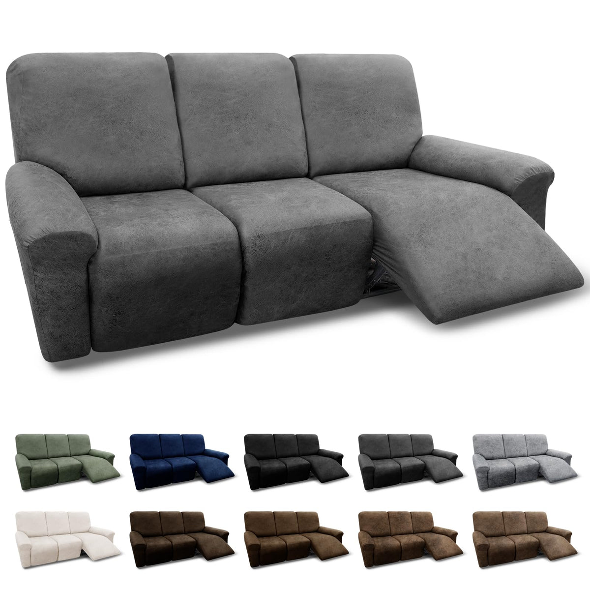 Couch Cover Leather Look 3 Seater Couch Sofa Cover 1-Piece Sofa Slipcover Stretch Furniture Protector with Elastic Bottom & Pockets(Sofa, Coffee)