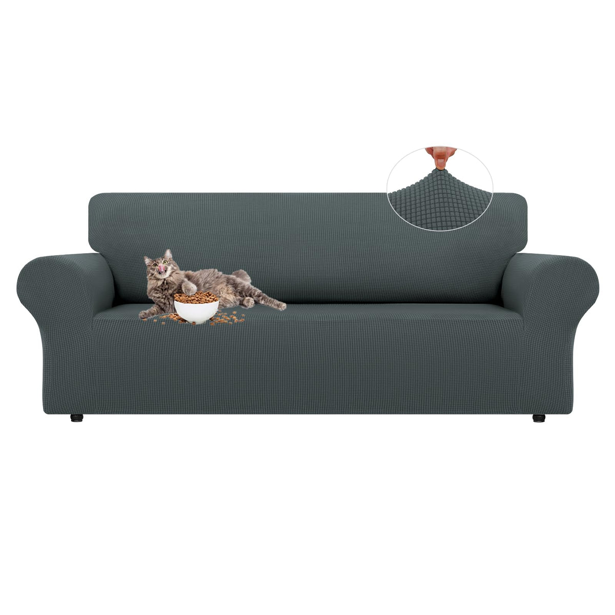 LURKA Stretch Couch Cover for Sofa, 1 Piece 3 Cushion Slipcover, Black