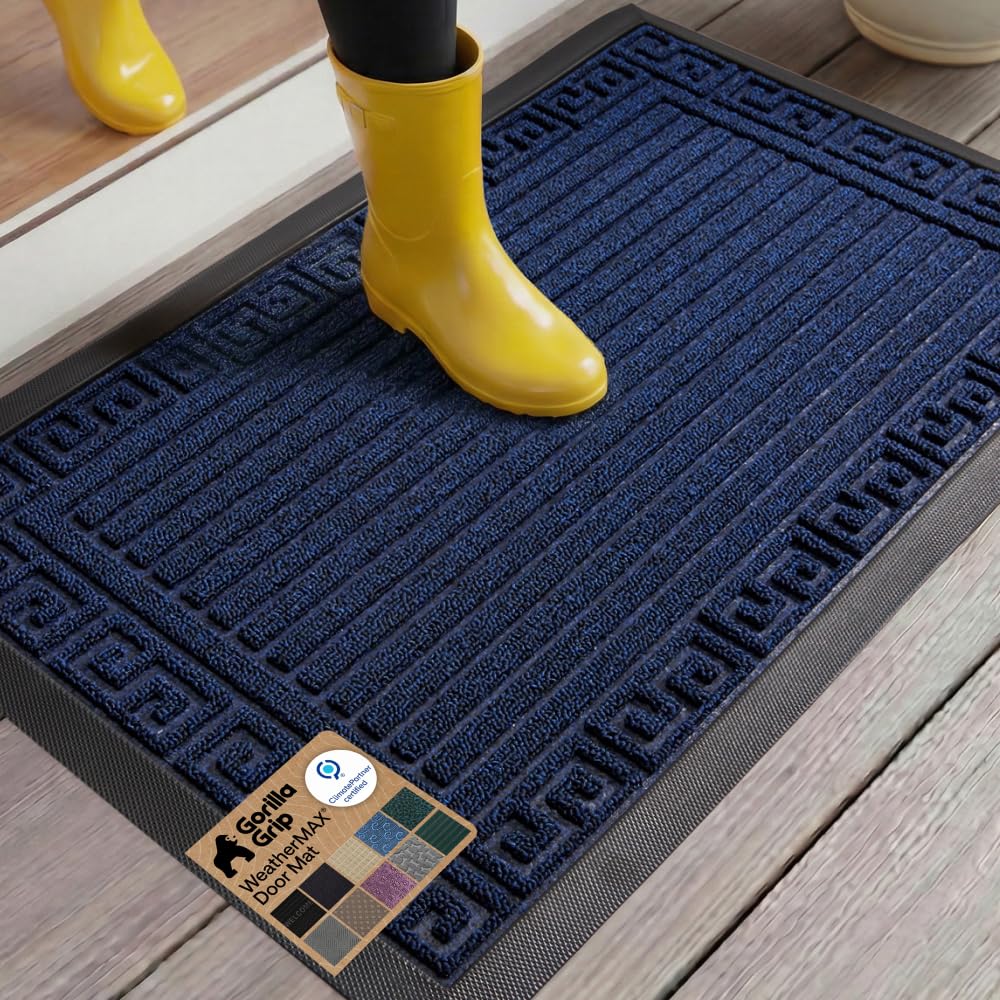 GORILLA GRIP WeatherMAX Door Mat, Indoor Outdoor Use, 29x17 Gray Diamond