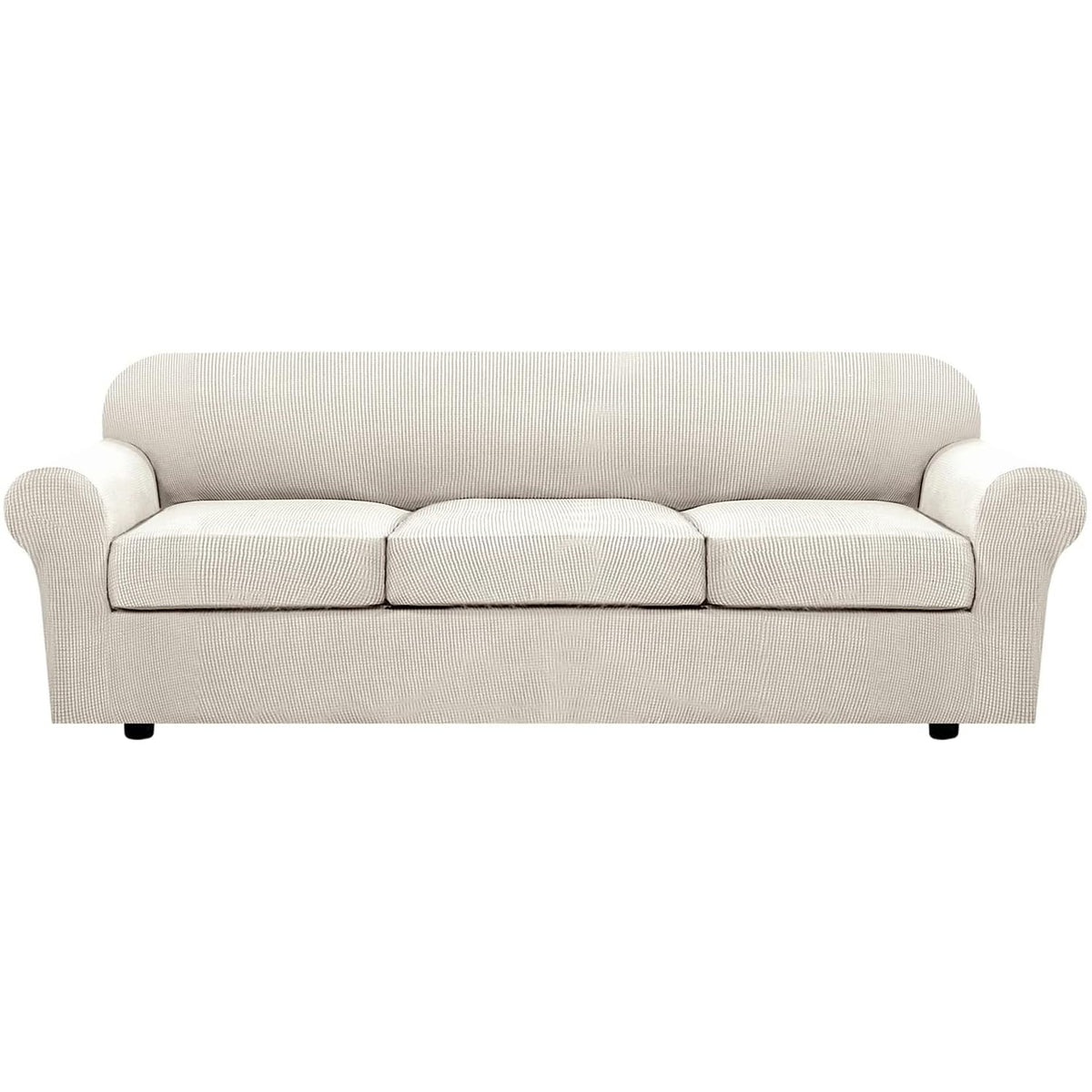 H.VERSAILTEX 4 Piece Stretch Sofa Covers for 3 Cushion Couch Covers for Living Room Furniture Slipcovers (Base Cover Plus 3 Seat Cushion Covers) Upgraded Thicker Jacquard Fabric (Sofa, Grey)