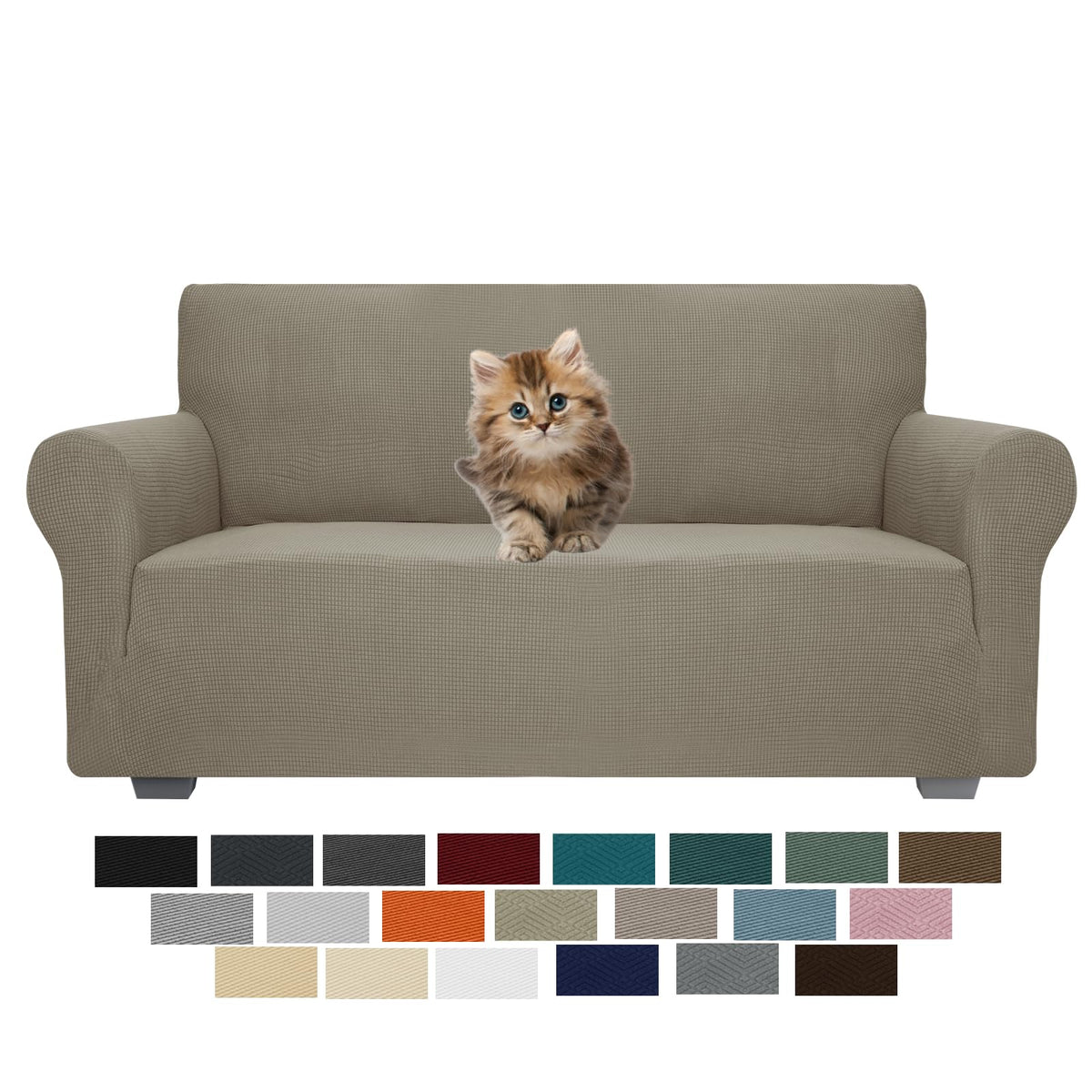 JIVINER High Stretch Couch Covers for 3 Cushion Couch 1-Piece Jacquard Sofa Slipcovers Fitted Washable Sofa Covers with Elastic Bottom Furniture Protector for Kids Pets (Sofa, Light Gray)