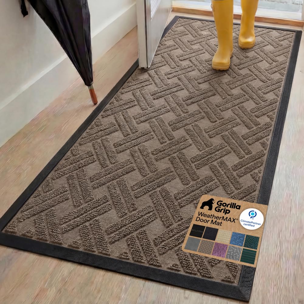 GORILLA GRIP WeatherMAX Door Mat, Indoor Outdoor Use, 29x17, Green Leaves
