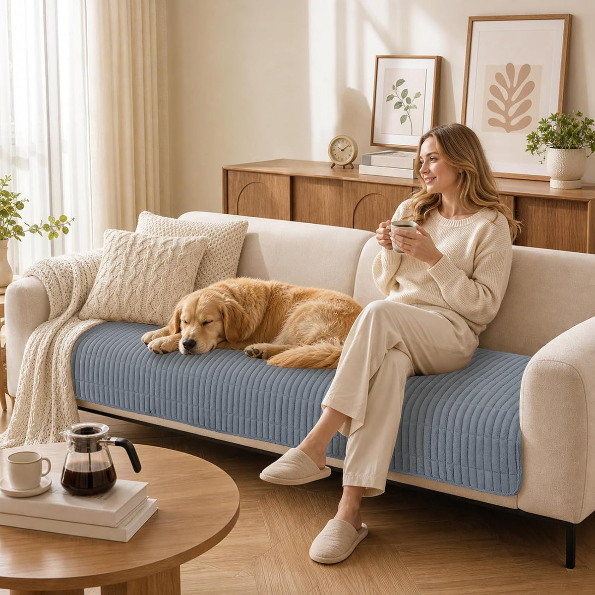 Smiry Couch Covers for Dogs, Non Slip Plush Washable Sofa Cover for Pets