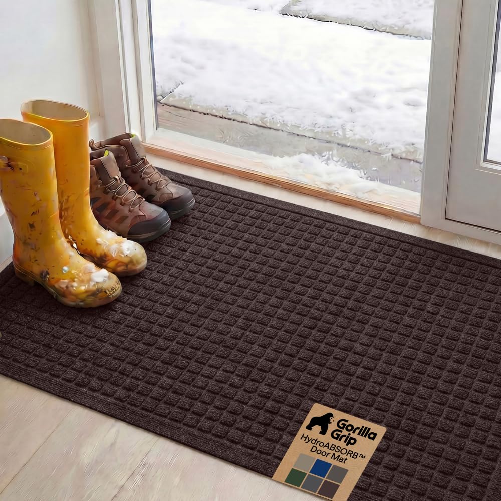 GORILLA GRIP® HydroABSORB Door Mat for Indoor Outdoor Use, 29x17 Coffee