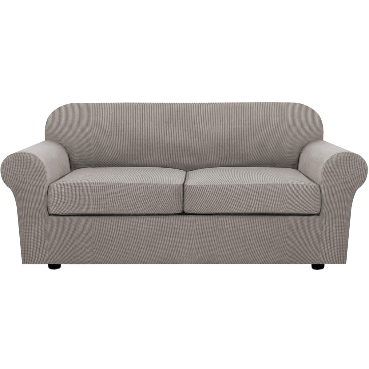 H.VERSAILTEX 4 Piece Stretch Sofa Covers for 3 Cushion Couch Covers for Living Room Furniture Slipcovers (Base Cover Plus 3 Seat Cushion Covers) Upgraded Thicker Jacquard Fabric (Sofa, Grey)