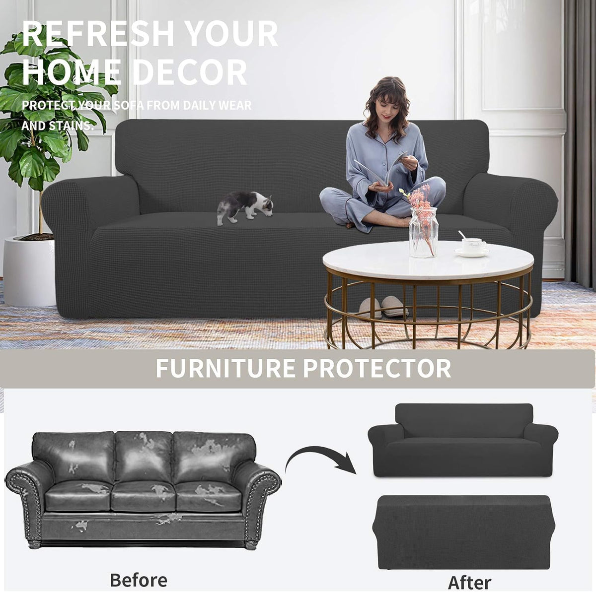 Easy-Going Stretch Loveseat Couch Covers Washable Dark Gray