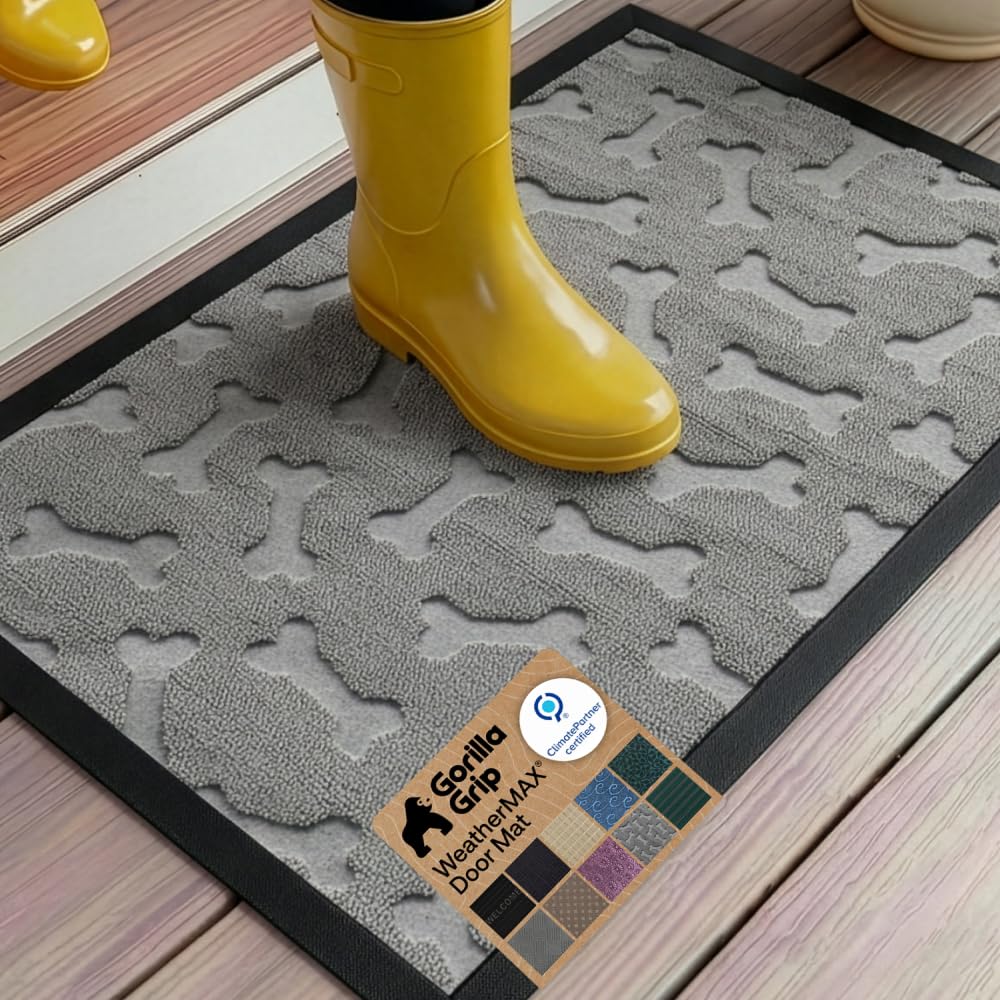 GORILLA GRIP WeatherMAX Door Mat, Indoor Outdoor Use, 29x17, Green Leaves