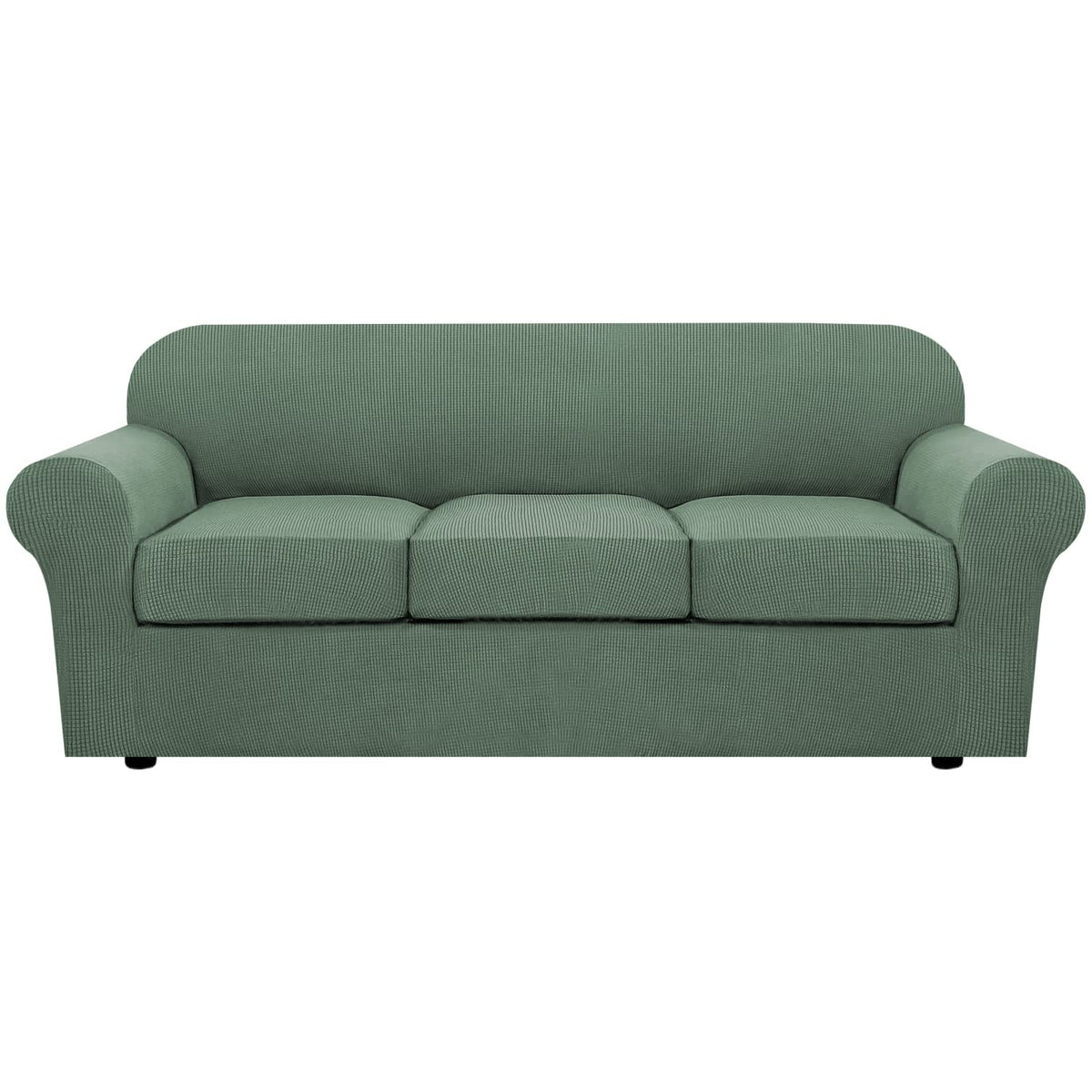 H.VERSAILTEX 4 Piece Stretch Sofa Covers for 3 Cushion Couch Covers for Living Room Furniture Slipcovers (Base Cover Plus 3 Seat Cushion Covers) Upgraded Thicker Jacquard Fabric (Sofa, Grey)