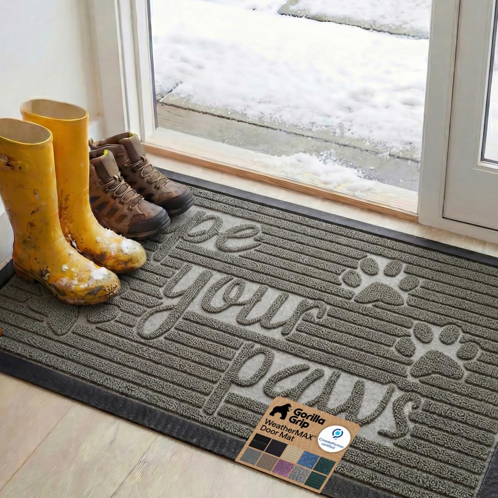 GORILLA GRIP WeatherMAX Door Mat, Indoor Outdoor Use, 29x17 Gray Diamond