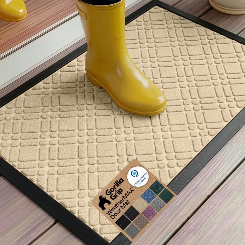 GORILLA GRIP WeatherMAX Door Mat, Indoor Outdoor Use, 29x17, Green Palm