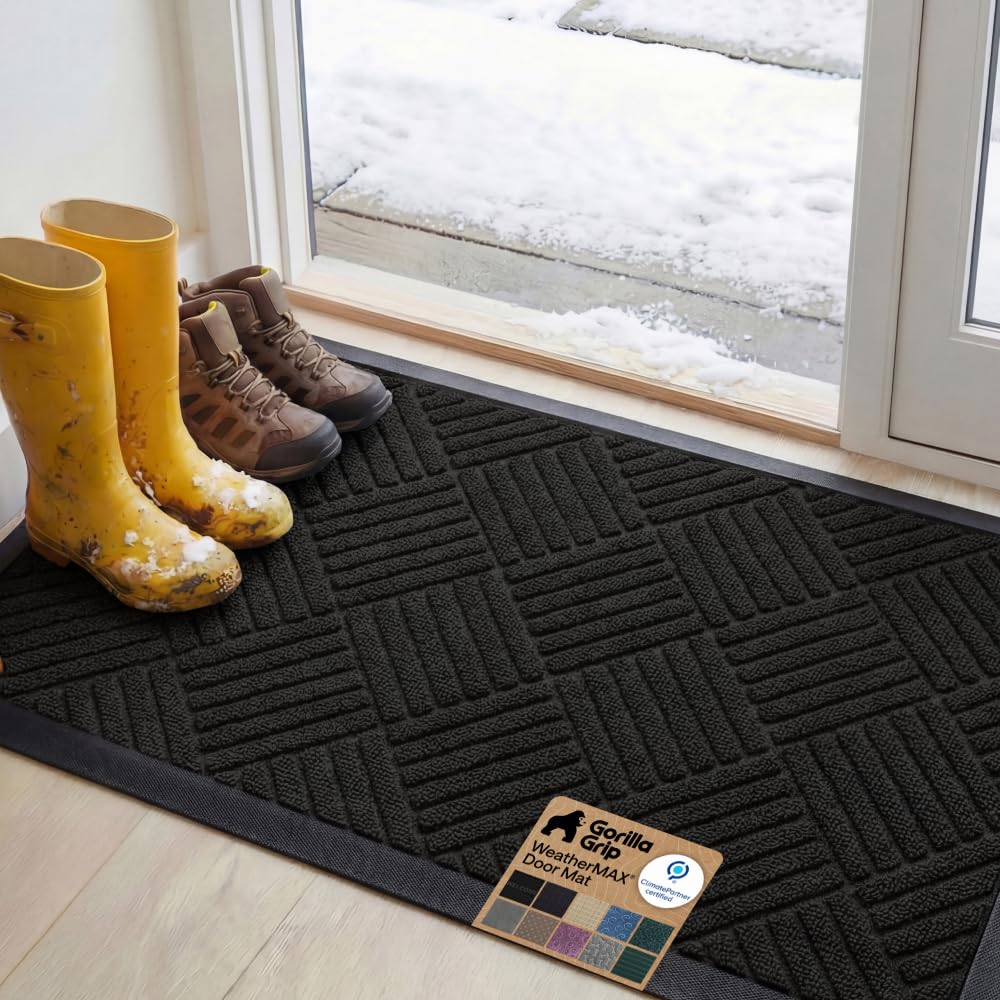 GORILLA GRIP WeatherMAX Door Mat, Indoor Outdoor Use, 29x17 Gray Diamond