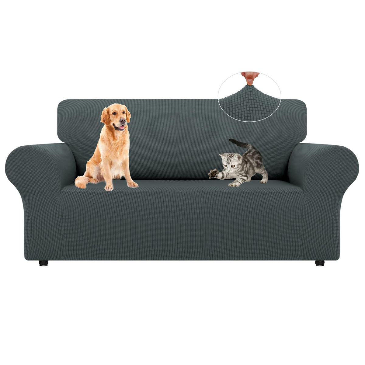 LURKA Stretch Couch Cover for Sofa, 1 Piece 3 Cushion Slipcover, Black