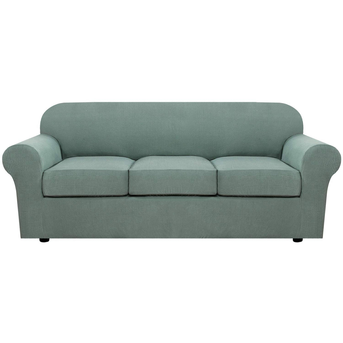 H.VERSAILTEX 4 Piece Stretch Sofa Covers for 3 Cushion Couch Covers for Living Room Furniture Slipcovers (Base Cover Plus 3 Seat Cushion Covers) Upgraded Thicker Jacquard Fabric (Sofa, Grey)