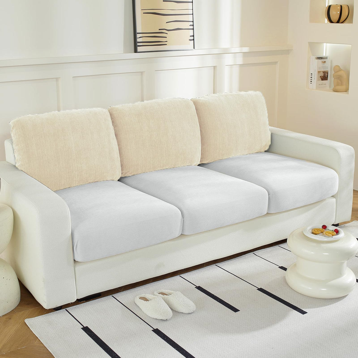 WEYOND Couch Cushion Covers L Shaped Sectional, 3PC Seat Covers, Light Grey