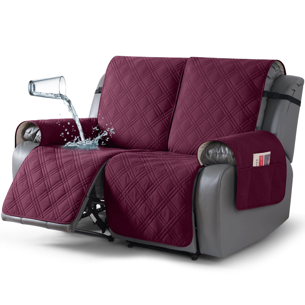 TAOCOCO 100% Waterproof Recliner Sofa Cover Non Slip Couch Cover for 3 Seat Reclining Sofa, Split Reclining Couch Covers 3-Piece with Straps, Washable Sofa Slipcover for Kids Pets(3 Seater, Chocolate)
