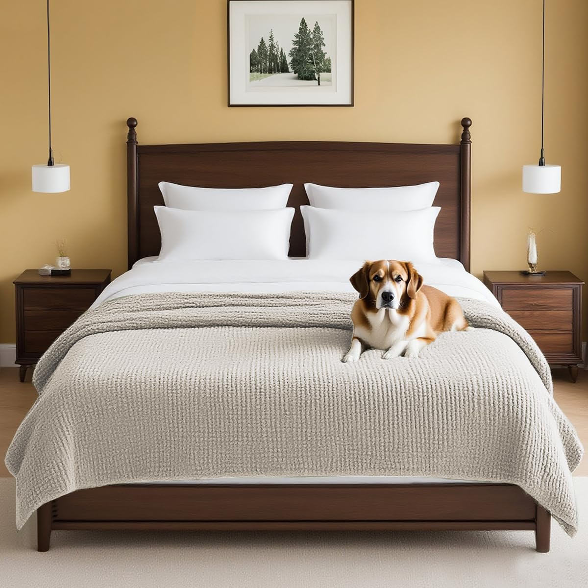 H.VERSAILTEX Plush Chenille Dog Bed Cover Thick Soft Sofa Cover for 3 Cushion Couch Anti Slip Couch Cover Furniture Protector for Dog, Pet, Cat (35" x 82", Ivory)