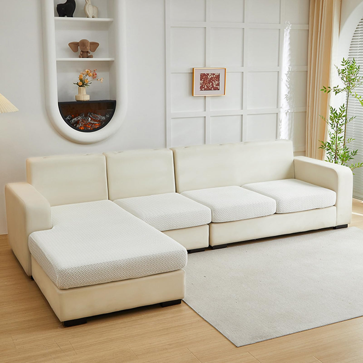 Yoovat Couch Cushion Covers for Sofa Couch Covers Wear-Resistant Universal Sofa Cover Washable Stretch for Sectional Slipcovers (Texture-Light Gray,Large Single Seat Cover)