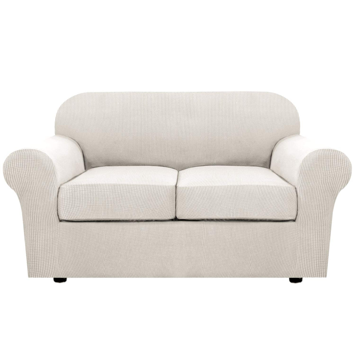 H.VERSAILTEX 4 Piece Stretch Sofa Covers for 3 Cushion Couch Covers for Living Room Furniture Slipcovers (Base Cover Plus 3 Seat Cushion Covers) Upgraded Thicker Jacquard Fabric (Sofa, Grey)