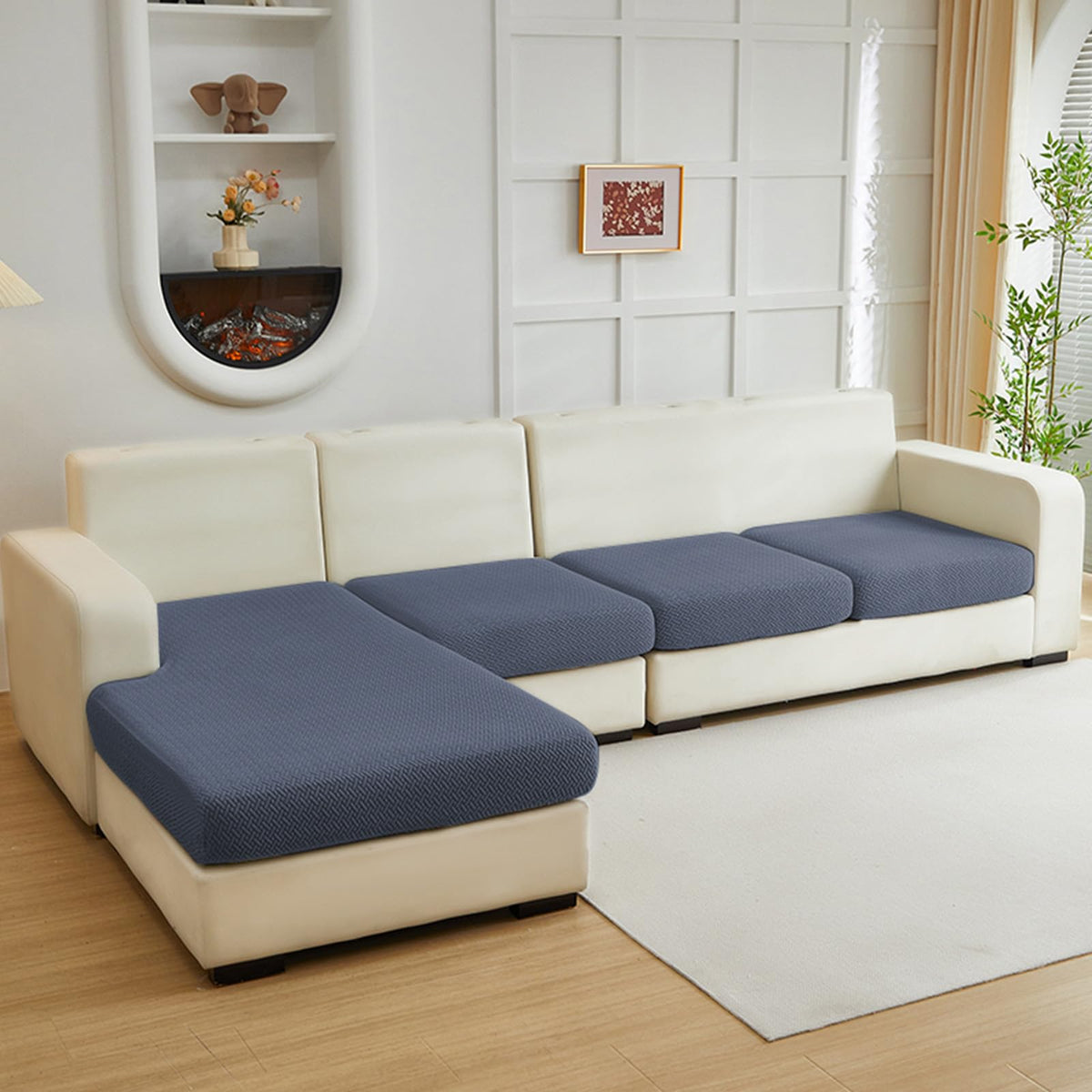 Yoovat Couch Cushion Covers for Sofa Couch Covers Wear-Resistant Universal Sofa Cover Washable Stretch for Sectional Slipcovers (Texture-Light Gray,Large Single Seat Cover)