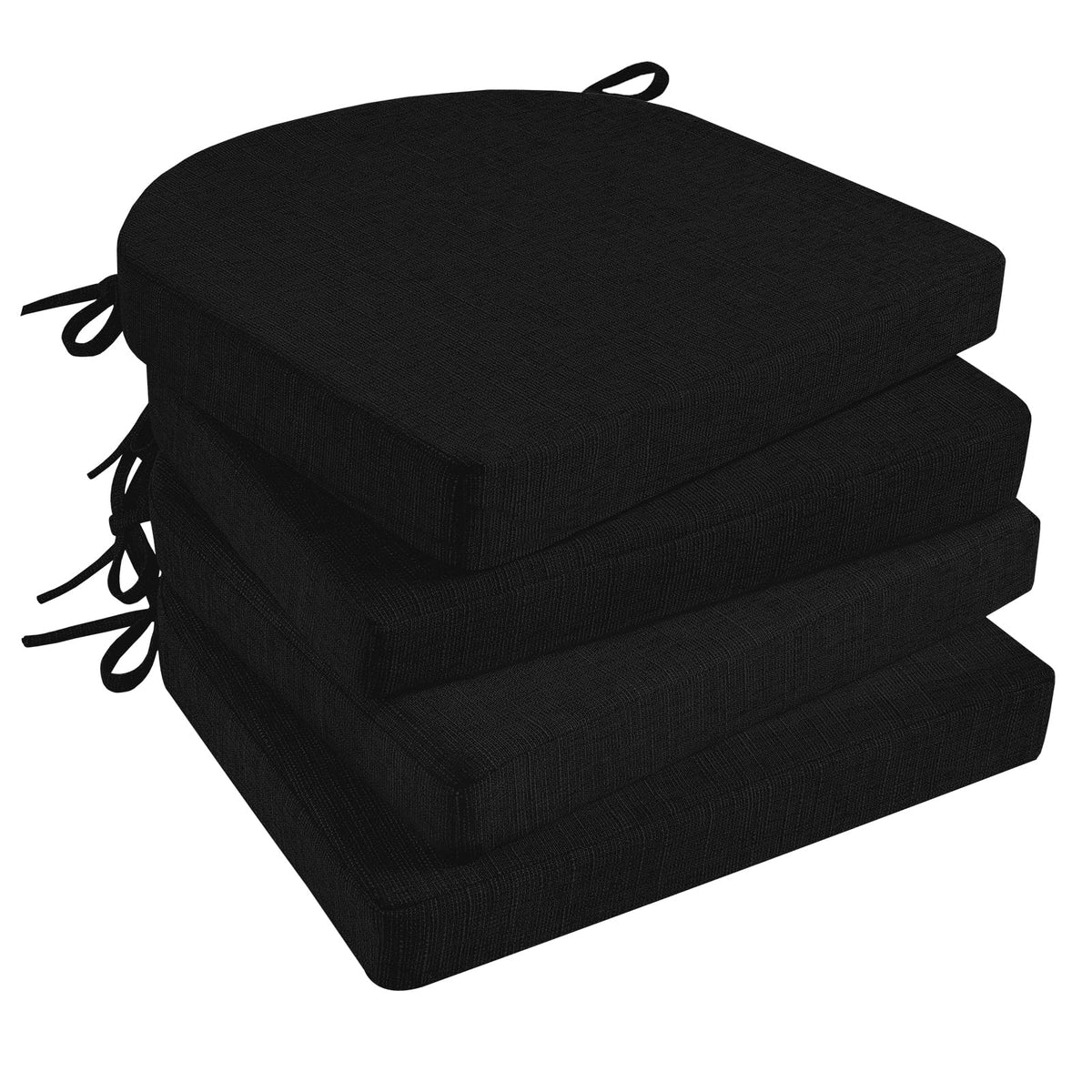 Basic Beyond Chair Cushions for Dining Chairs 4 Pack, Kitchen Chair Cushions with Ties and Non Slip Backing, 16 x 16 inches Chair Pads for Dining Chairs (Black)