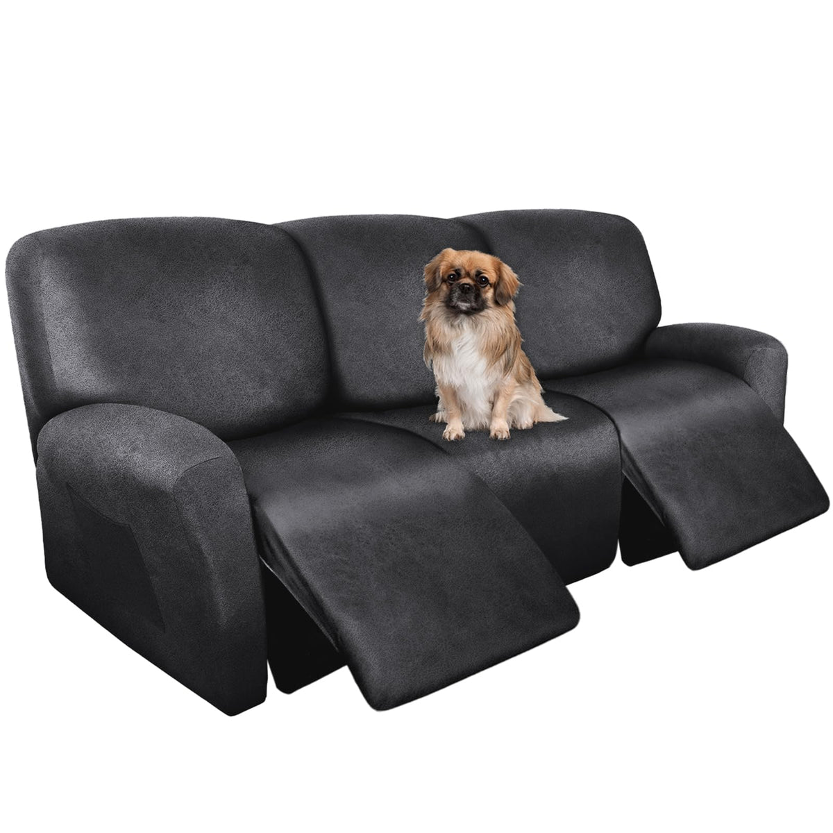 ANARACHON Leather Look Recliner Couch Cover 8-Piece Recliner Sofa Slipcovers 3 Seater for Reclining Couches Furniture Protector Spandex Fabric Washable (Recliner Sofa, Brown)