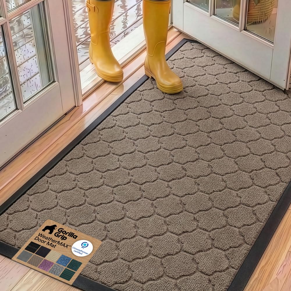 GORILLA GRIP WeatherMAX Door Mat, Indoor Outdoor Use, 29x17 Gray Diamond