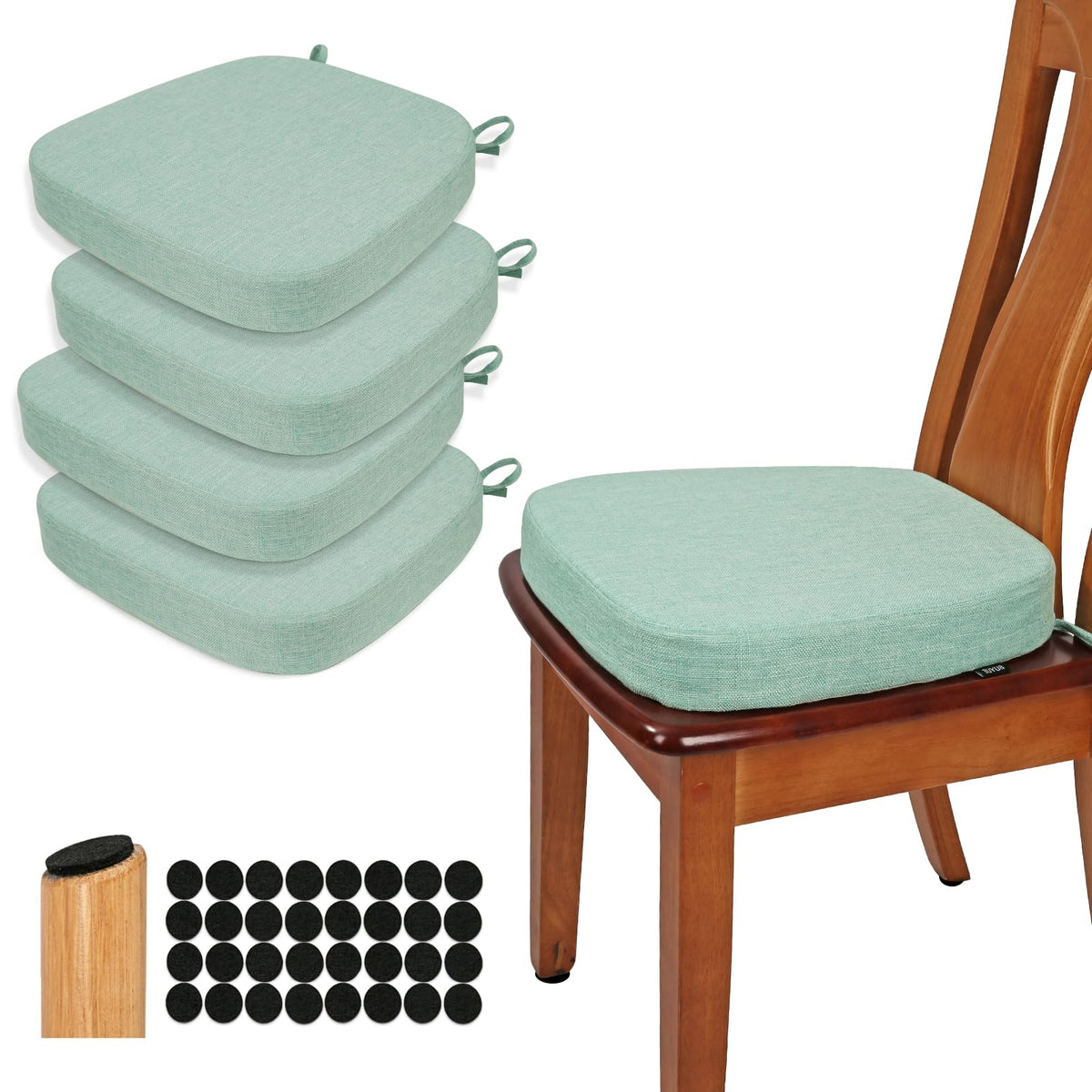 BUYUE Thickened 2.5" Dining Chair Cushions Set of 4, U-Shape High Density Foam Comfortable Chair Pads for Kitchen, Slip Resistant Indoor Seat Cushions (4 PCS, Dark Gray)