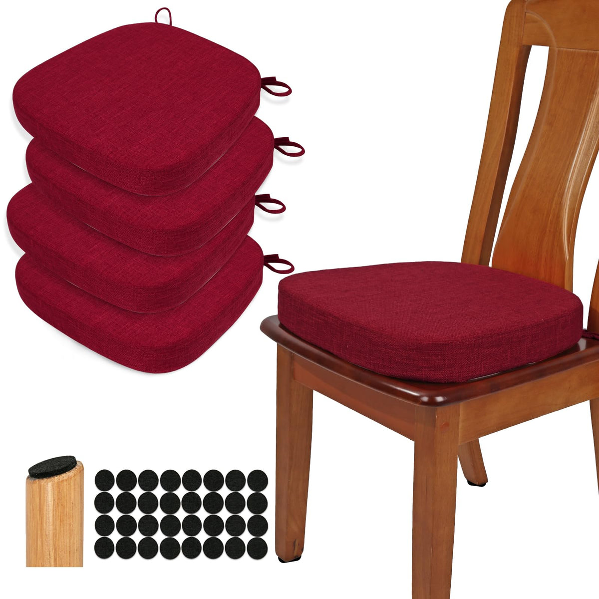 BUYUE Thickened 2.5" Friendly Woven Fabric Dining Chair Cushion, U-Shape High Density Foam Comfortable Chair Pad for Kitchen, Slip Resistant Indoor Seat Cushion (1 Piece, Dark Gray)