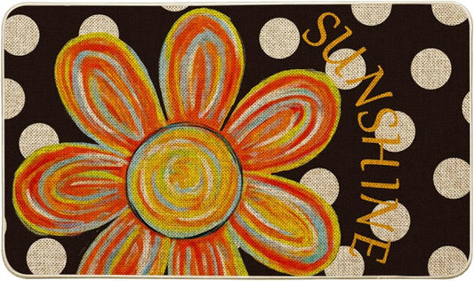 Artoid Mode Black Dots Flower Summer Doormat, Home Decor Low-Profile Switch Rug Door Mat Floor Mat for Indoor Outdoor 17x29 Inch