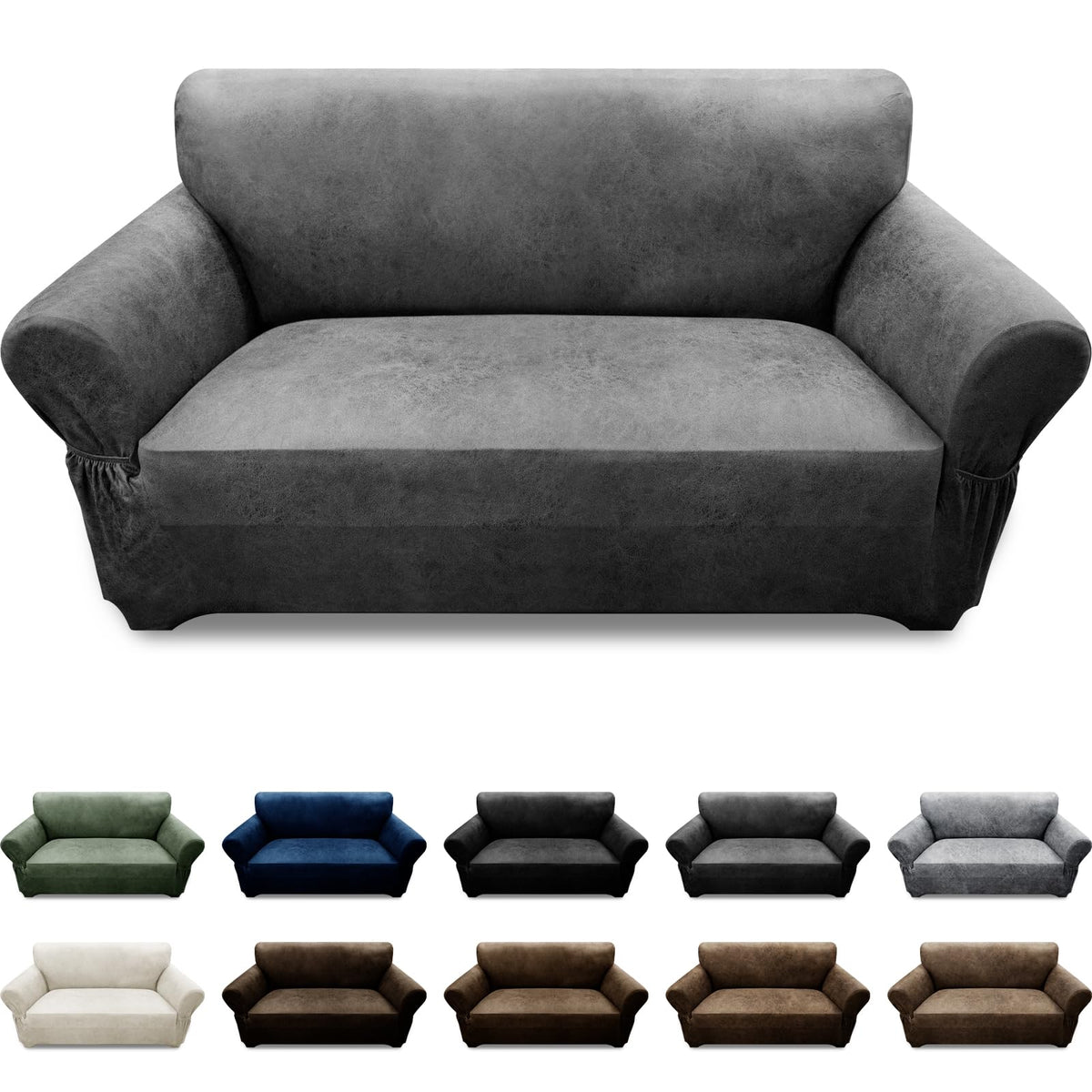 Couch Cover Leather Look 3 Seater Couch Sofa Cover 1-Piece Sofa Slipcover Stretch Furniture Protector with Elastic Bottom & Pockets(Sofa, Coffee)