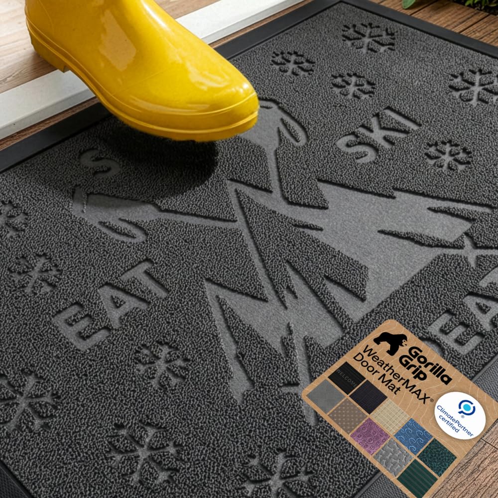 GORILLA GRIP WeatherMAX Door Mat, Indoor Outdoor Use, 29x17 Gray Diamond