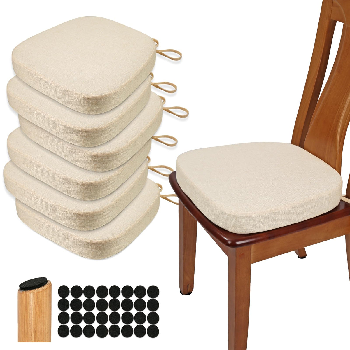 BUYUE Thickened 2.5" Friendly Woven Fabric Dining Chair Cushion, U-Shape High Density Foam Comfortable Chair Pad for Kitchen, Slip Resistant Indoor Seat Cushion (1 Piece, Dark Gray)