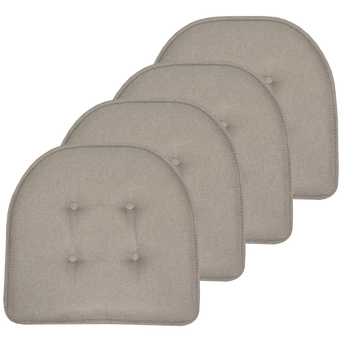 Sweet Home Collection Chair Cushion Memory Foam Pads Tufted Slip Non Skid Rubber Back U-Shaped 17" x 16" Seat Cover, 6 Pack, Checkered Taupe/White