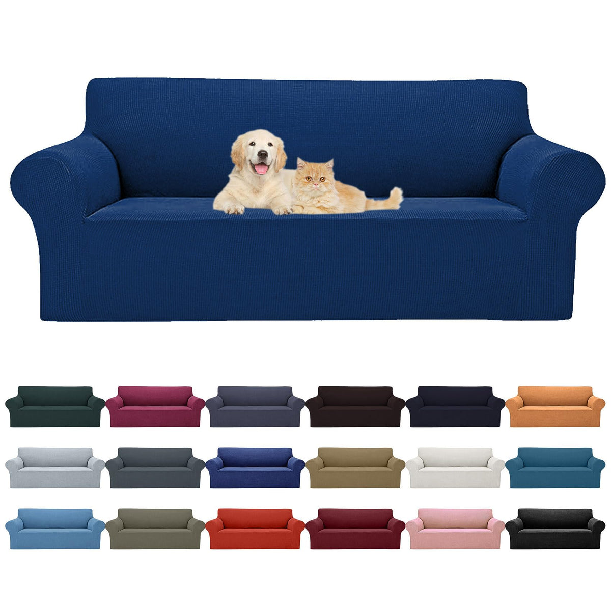 Cupuamon 2026 New Stretch Sofa Slipcovers Couch Cover for 3 Cushion Furniture Protector Sofa Covers with Elastic Bottom Jacquard Fabric Small Checks for Pets, Kids -Sofa, Black