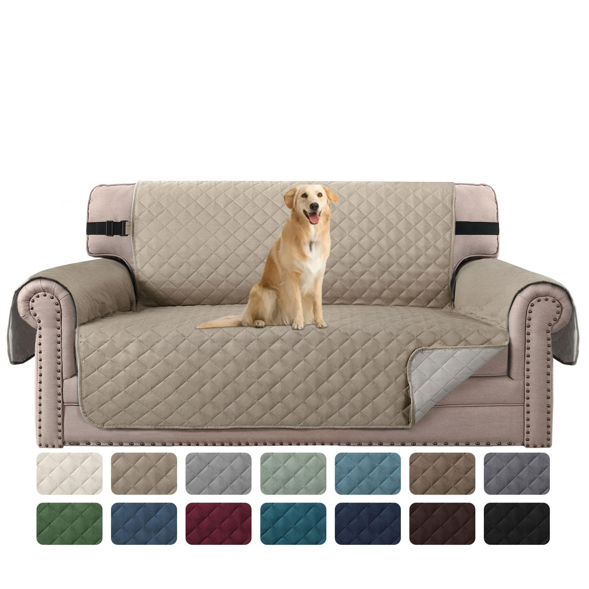 H.VERSAILTEX Reversible Sofa Cover Couch Cover for 3 Cushion Couch Water Resistant Sofa Cover for Living Room Quilted Furniture Couch Cover Washable Couch Protector(Oversized Sofa, Ivory/Beige)