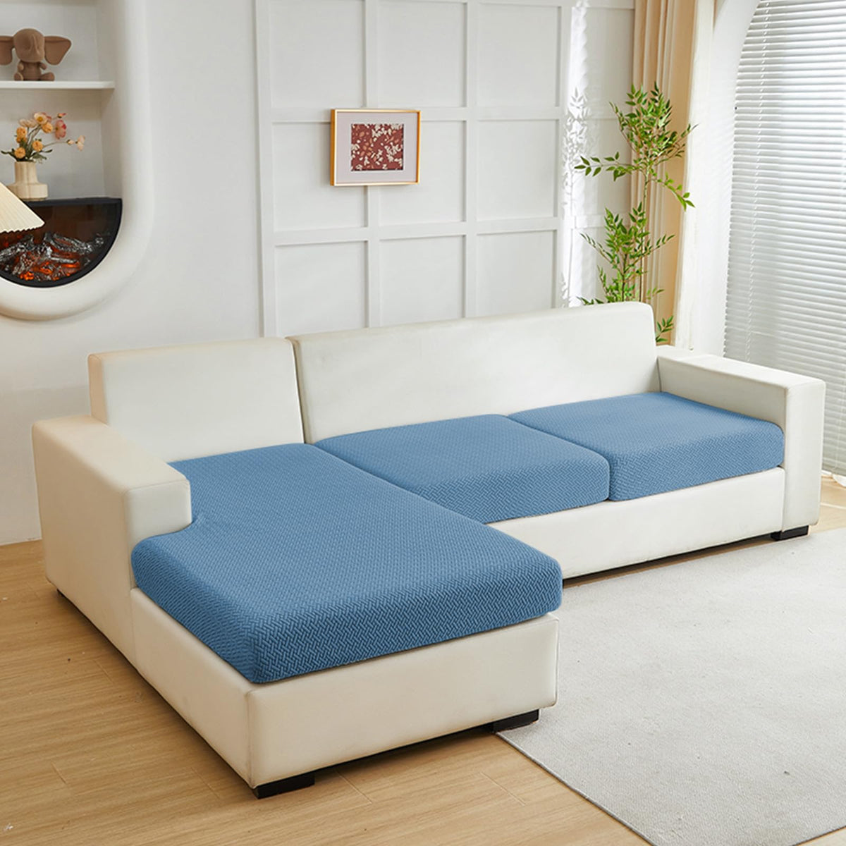 Yoovat Couch Cushion Covers for Sofa Couch Covers Wear-Resistant Universal Sofa Cover Washable Stretch for Sectional Slipcovers (Texture-Light Gray,Large Single Seat Cover)