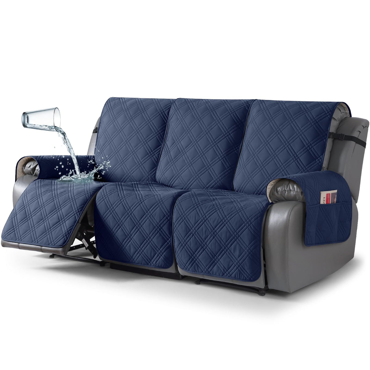 TAOCOCO 100% Waterproof Recliner Sofa Cover Non Slip Couch Cover for 3 Seat Reclining Sofa, Split Reclining Couch Covers 3-Piece with Straps, Washable Sofa Slipcover for Kids Pets(3 Seater, Chocolate)