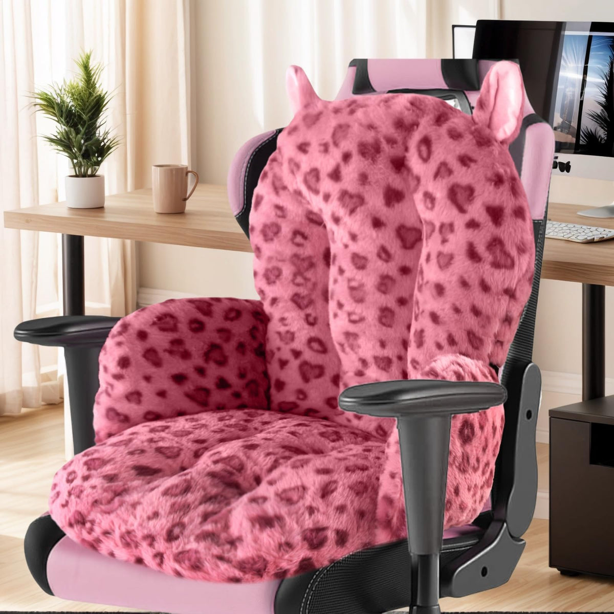 DOBUONO Comfy Office Chair Cushion: 17.5" L x 17.5" W x 18" H Cute Seat Cushion Kawaii Cushion for Gaming Chair with Backrest Non-Slip Floor Seating for Adults and Pets Pink Stuff for Room Decor