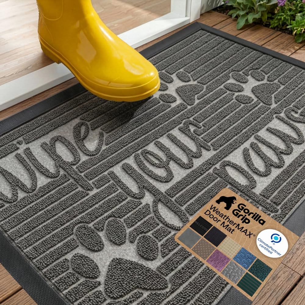 GORILLA GRIP WeatherMAX Door Mat, Indoor Outdoor Use, 29x17, Green Palm