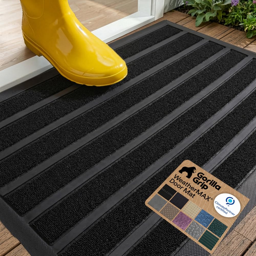 GORILLA GRIP WeatherMAX Door Mat, Indoor Outdoor Use, 29x17, Black Diamond