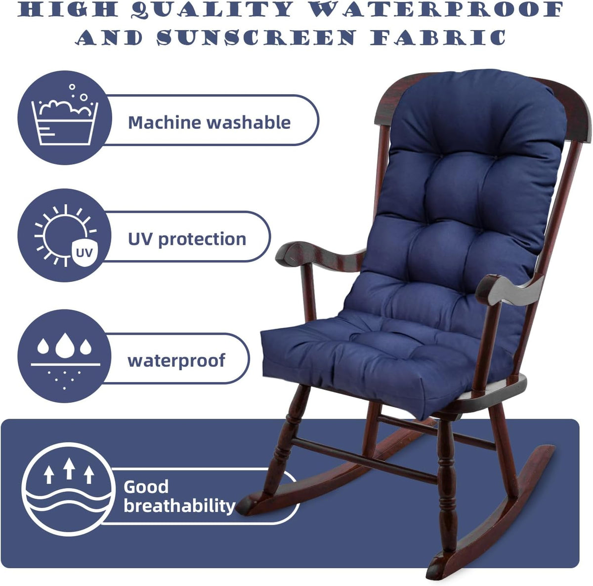 Outdoor Adirondack Chair Cushion Floral One-Pieces Thicked Patio Cushions for Adirondack Chair Waterproof Round Corner High Back Seat Cushions, Green Printing 44"*20"