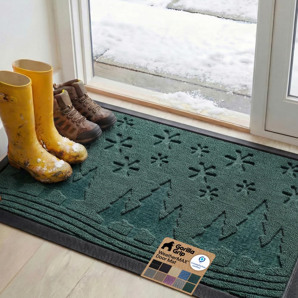 GORILLA GRIP WeatherMAX Door Mat, Indoor Outdoor Use, 29x17 Gray Diamond
