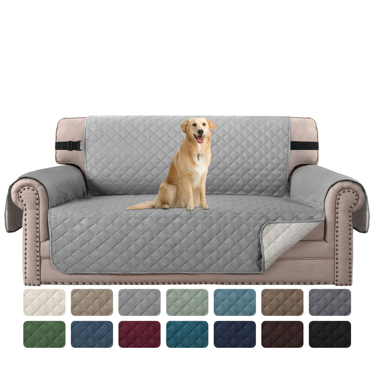 H.VERSAILTEX Reversible Sofa Cover Couch Cover for 3 Cushion Couch Water Resistant Sofa Cover for Living Room Quilted Furniture Couch Cover Washable Couch Protector(Oversized Sofa, Ivory/Beige)