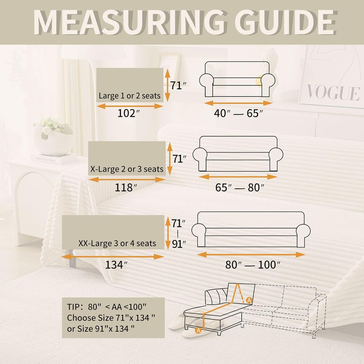 Pet-Friendly Non-Slip SofaCover,71"*118" Off White,Washable Stain Resistant