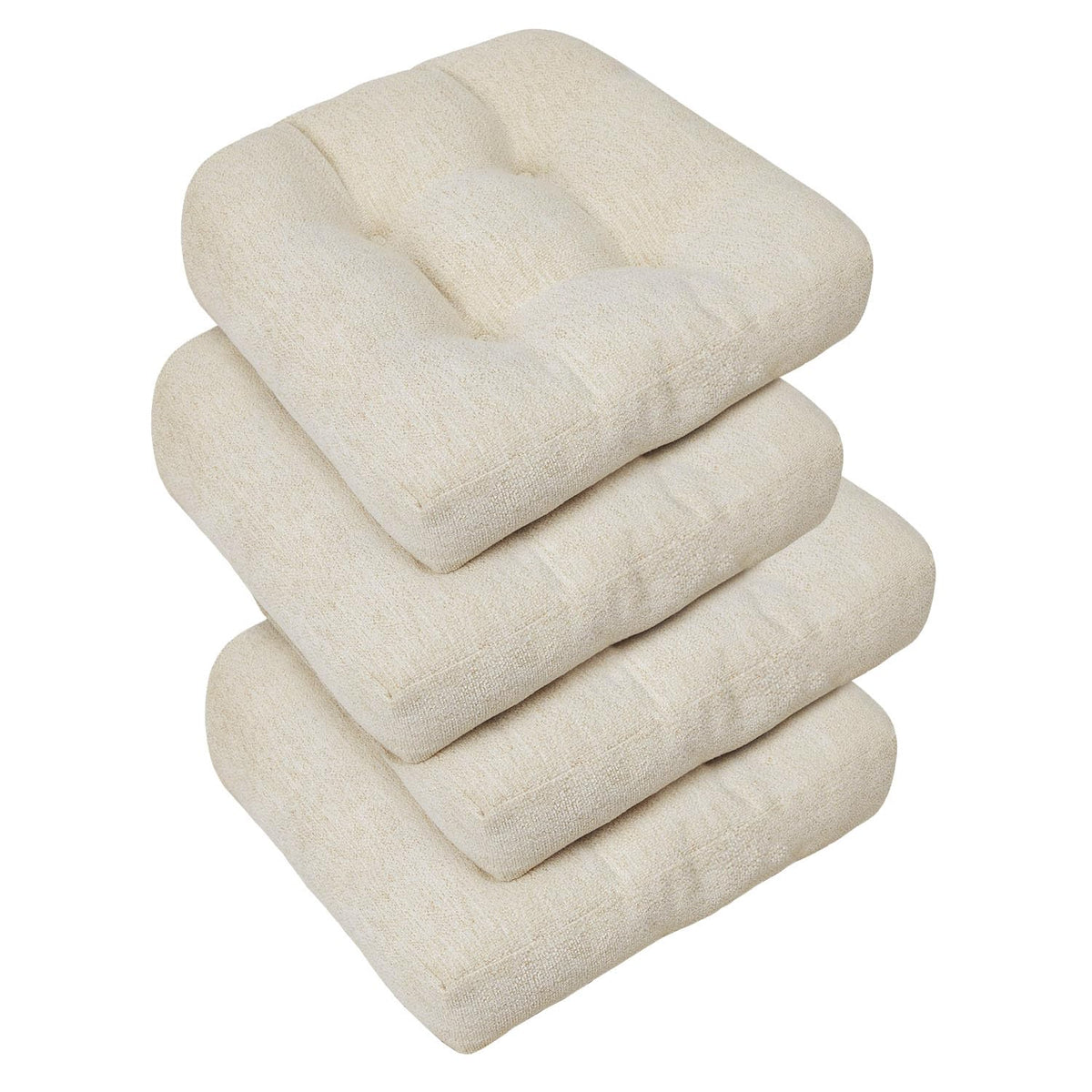 downluxe Chair Cushions for Dining Chairs 4 Pack, Tufted Indoor Chair Pads with Non-Slip Bottom, U-Shaped Kitchen Chair Cushions, 17"x17"x4", Khaki