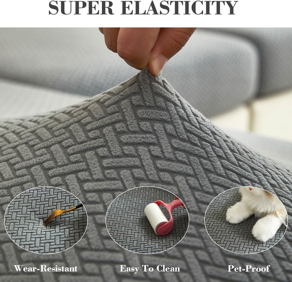 Couch Cushion Covers Sofa Covers Couch Covers for Sofa Pet Friendly Universal Sofa Covers Washable Stretch Slipcovers for Sectional Sofa (Texture Gray,Large Single Seat Cover)